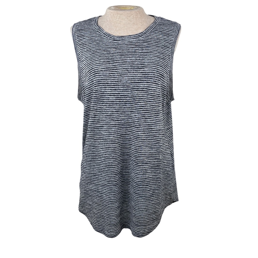 Athleta Womens Navy White Striped Muscle Tank Top Tencel Modal Size Large L